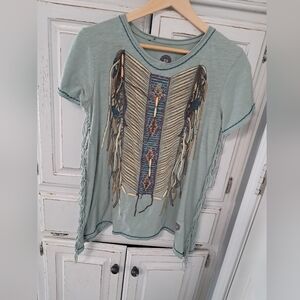 Double D Ranch Navajo Breast Plate Light Blue Top Beading Native Fringe Small